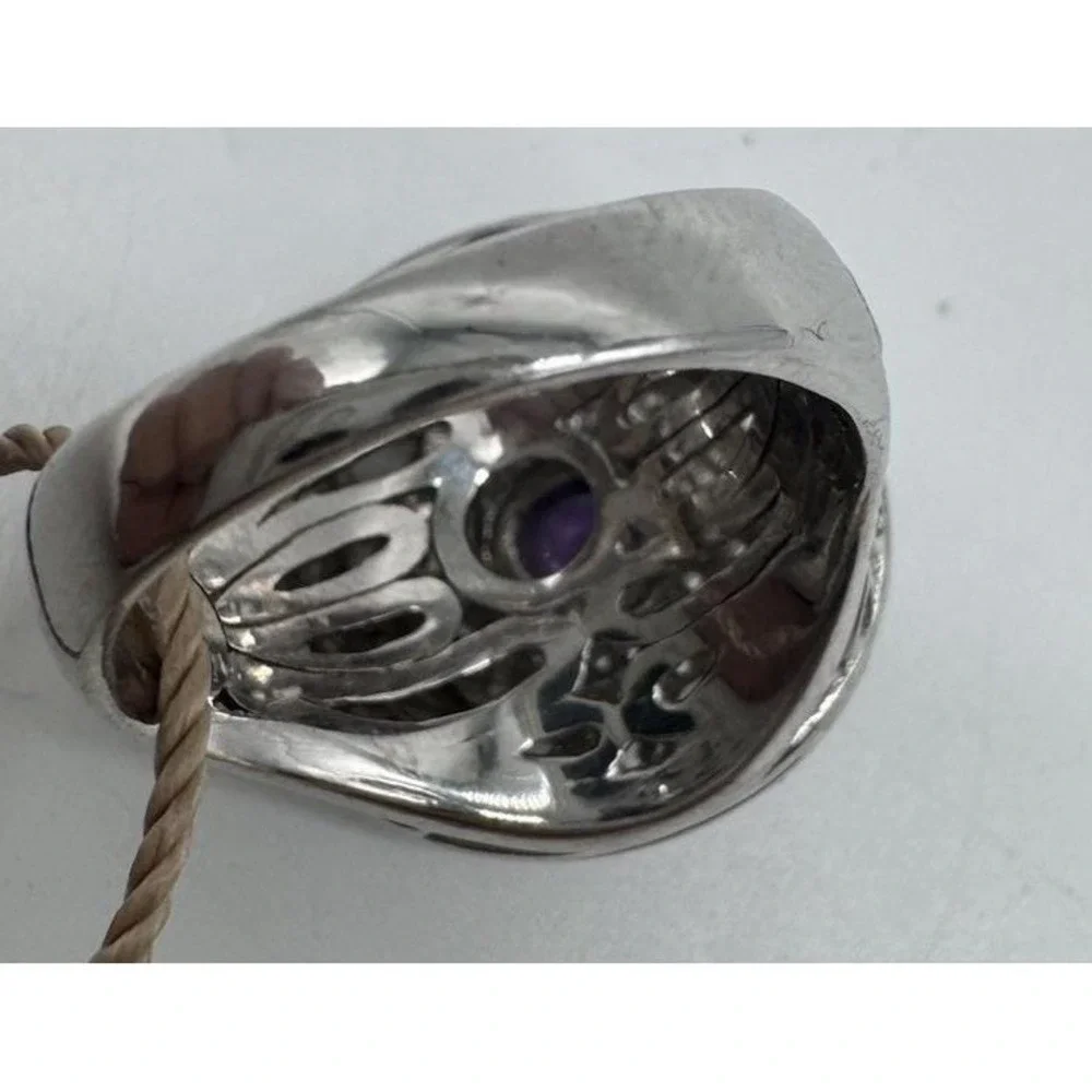 Devata Sterling Silver 18K Gold Amethyst White Topaz Bali Filigree Ring Size 7